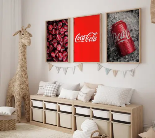Kit 3 Quadros Decorativos Moldura Coca Cola Refrigerante A3