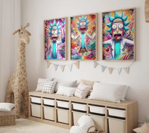 Kit 3 Quadros Decorativo Moldura Rick e Morty Decoração A3