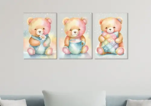 Kit 3 Placas Quadros Decorativos Ursinho Decoração