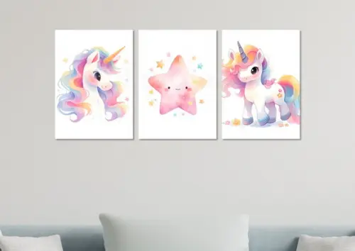 Kit 3 Placas Decorativas Quadro Unicórnio Infantil Decorar