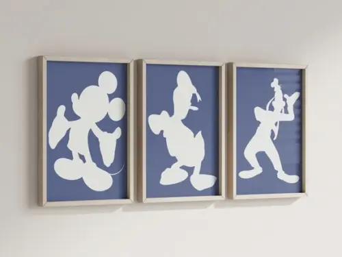 Kit 3 Quadros Decorativos Moldura Mickey Minimalista B
