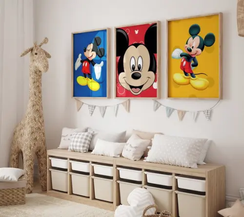 Kit 3 Quadros Decorativos Moldura Mickey Decorar Grande A3