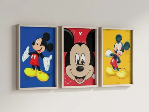 Kit 3 Quadros Decorativos Moldura Mickey Decorar