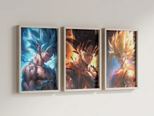 Kit 3 Quadros Decorativos Moldura Dragon Ball Goku