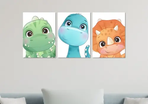 Kit 3 Placas Decorativas Quadro Dinossauro Baby