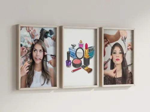 Kit 3 Quadros Decorativos Moldura Maquiagem Salão de Belezab