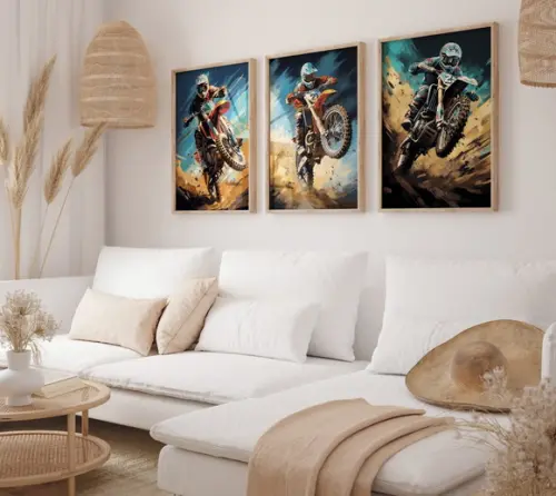 Kit 3 Quadros Decorativos Moldura Motocross Radical Grande