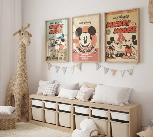 Kit 3 Quadros Decorativos Moldura Mickey Vintage Grande A3