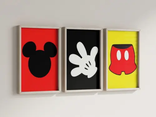 Kit 3 Quadros Decorativos Moldura Mickey Minimalista Decorar