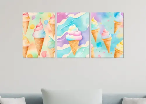 Kit 3 Placas Quadros Decorativos Sorvete Casquinha Arte