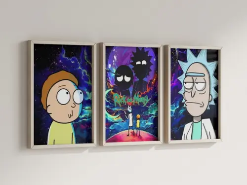 Kit 3 Quadros Decorativos Moldura Rick And Morty Arte