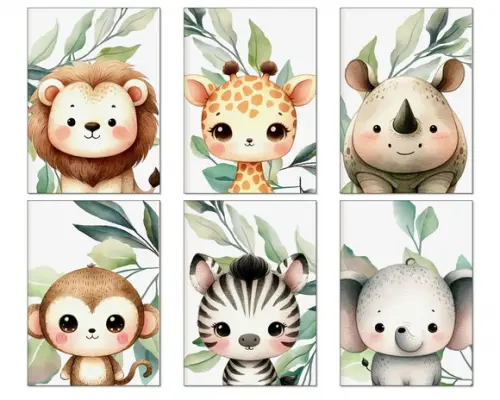 Kit 6 Placas Quadros Decorativos Safari Infantil Quarto