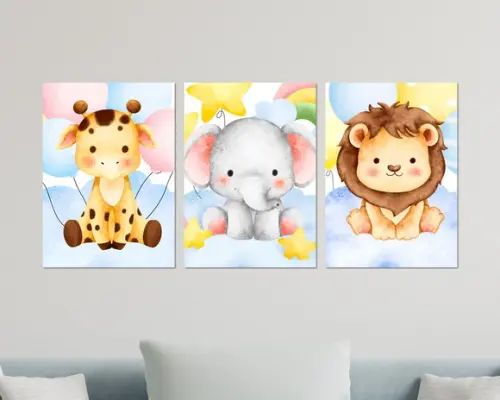 Kit 3 Placas Quadros Decorativos Safari Infantil Quarto