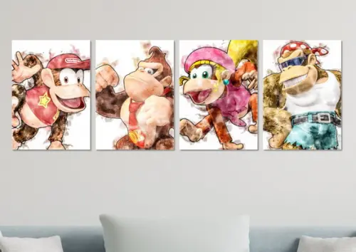 Kit 4 Placas Quadros Decorativos Donkey Kong Super Nintendo