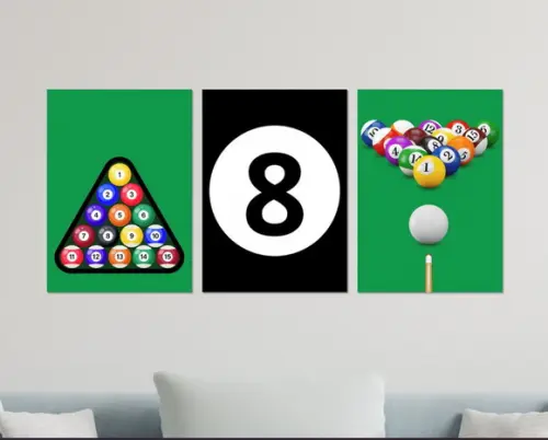 Kit 3 Placas Quadros Decorativos Bilhar Sinuca Sala Jogos