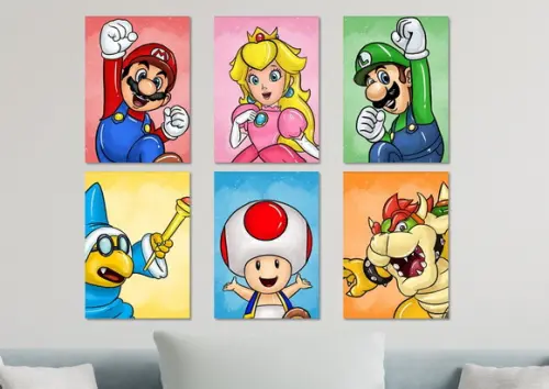 Kit 6 Placas Quadros Decorativos Mario Personagem Arte e