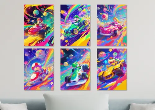 Kit 6 Placas Quadros Decorativos Mario Kart Corrida B