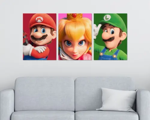 Kit 3 Placas Quadros Decorativos Mario Filme Peach Luigi
