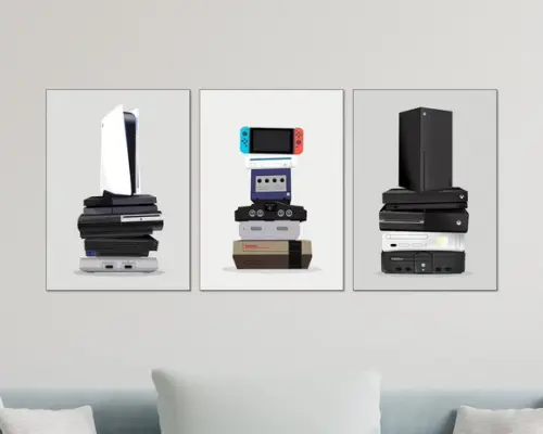 Kit 3 Placas Quadros Decorativos Consoles Play Nintendo Xbox
