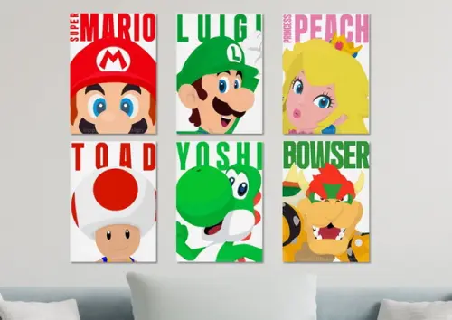 Kit 6 Placas Quadros Decorativos Mario Personagens Premium