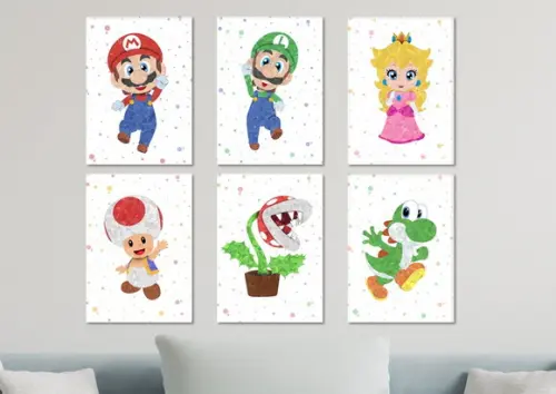 Kit 6 Placas Quadros Decorativos Mario Personagem Arte B