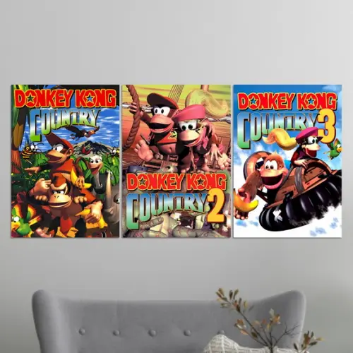 Kit 3 Placas Quadros Decorativos Donkey Kong Super Nintendo