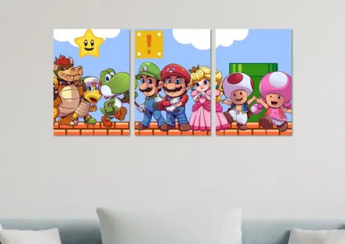 Kit 3 Placas Quadros Decorativos Mario Personagens Arte