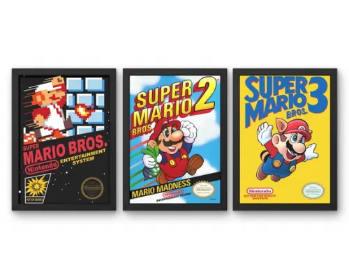 Kit 3 Quadros Decorativos Moldura Mario 1,2,3 Nintendinho