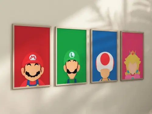 Kit 4 Quadros Decorativos Moldura Mario Minimalista