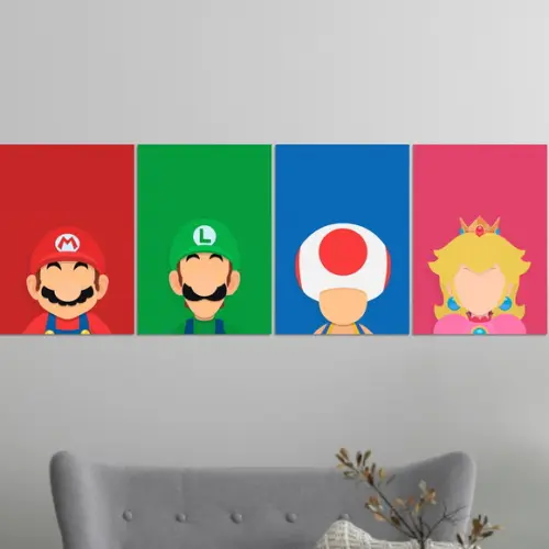 Kit 4 Placas Quadros Decorativos Mario Minimalista Arte