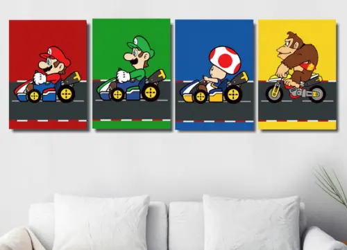 Kit 4 Placas Quadros Decorativos Mario Kart Arte
