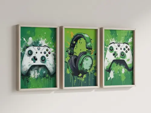 Kit 3 Quadros Decorativos Moldura Xbox Decoração Verde
