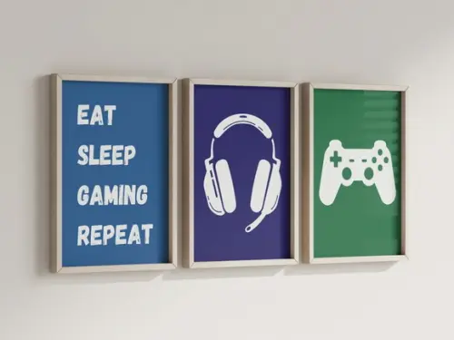 Kit 3 Quadros Decorativos Moldura Cantinho Gamer Decoração