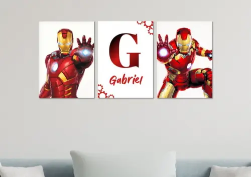 Kit 3 Placas Quadros Decorativos Homem de Ferro Personalizad