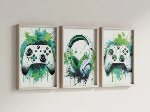 Kit 3 Quadros Decorativos Moldura Xbox Decoração Branco