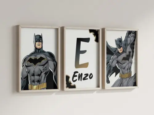 Kit 3 Quadros Decorativos Moldura Batman Personalizado