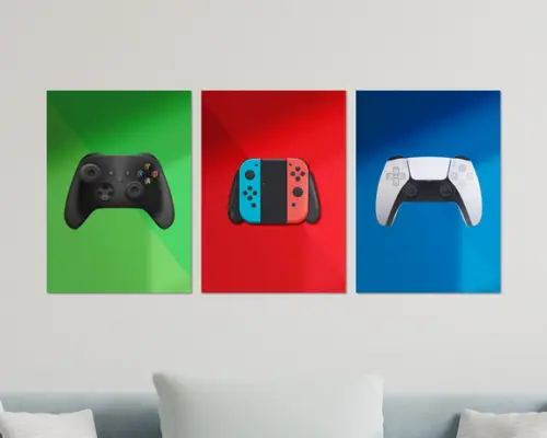 Kit 3 Placas Quadros Decorativos Xbox Nintendo Play Controle