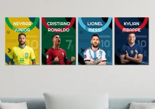 Kit 4 Placas Decorativas Quadro Neymar Cr7 Messi Mbappe B