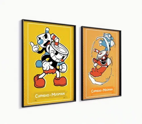 Kit 2 Quadros Decorativos Moldura Cuphead Gamer