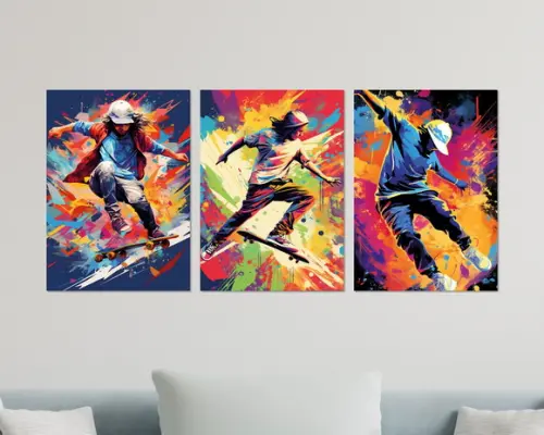 Kit 3 Placas Quadros Decorativos Skate Radical Arte