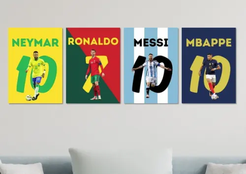 Kit 4 Placas Decorativas Quadro Neymar Cr7 Messi Mbappe F
