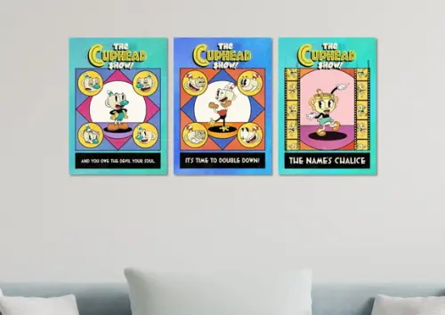 Kit 3 Placas Quadros Decorativos Cuphead Game Arte