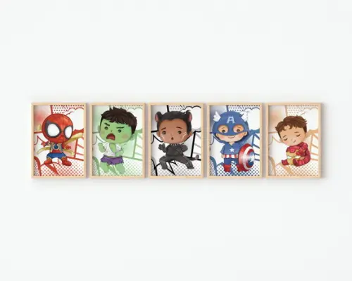 Kit 5 Quadros Decorativos Moldura Super-heróis Baby