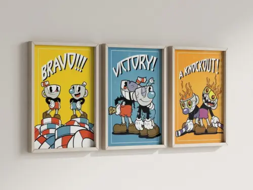 Kit 3 Quadros Decorativos Moldura Cuphead Gamer Decorar