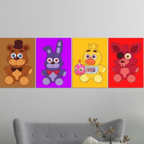Kit 4 Placas Quadros Decorativos Five Nights At Freddy's