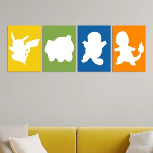 Kit 4 Placas Decorativas Quadro Pokémon Minimalista Arte