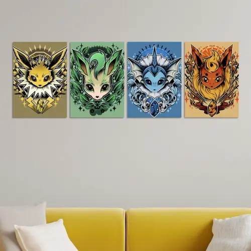 Kit 4 Placas Decorativas Quadro Pokémon Arte Flareon