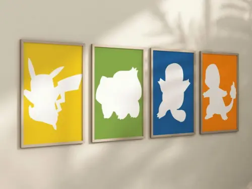 Kit 4 Quadros Decorativos Moldura Pokémon Minimalista A4