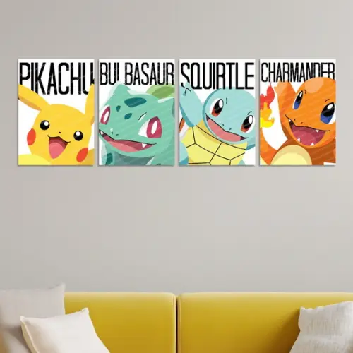 Kit 4 Placas Decorativas Quadro Pokémon Premium Arte