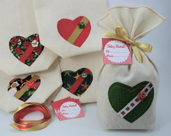 Lembrança Natal Saquinho de Tecido para Mini Panetone